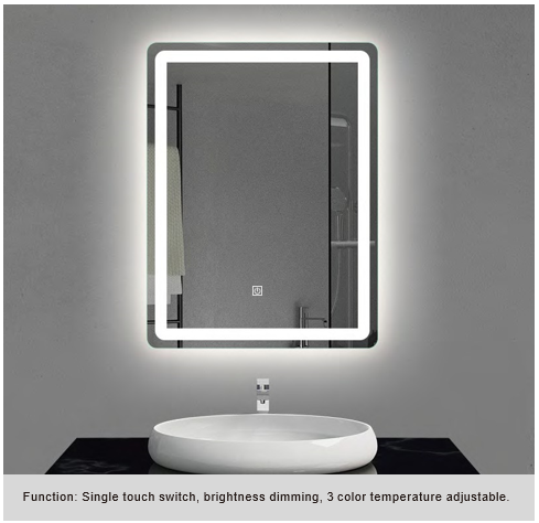 Frameless LED Bathroom Mirror, Inner Etched Front and Backlit - JTBM-R04-Rectangle