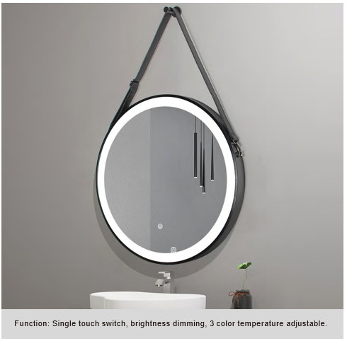 Framed LED Bathroom Mirror, Outer Etched Front - JTFM-C03- Round
