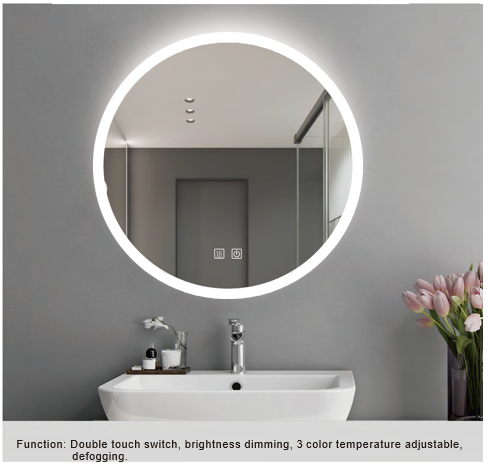 Frameless LED Bathroom Mirror, Outer Etched Front and Backlit, Defog - JTBM-C02- Round