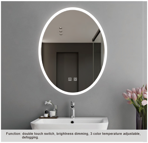 Frameless LED Bathroom Mirror, Outer Etched and Backlit - JTBM-O01 - Oval
