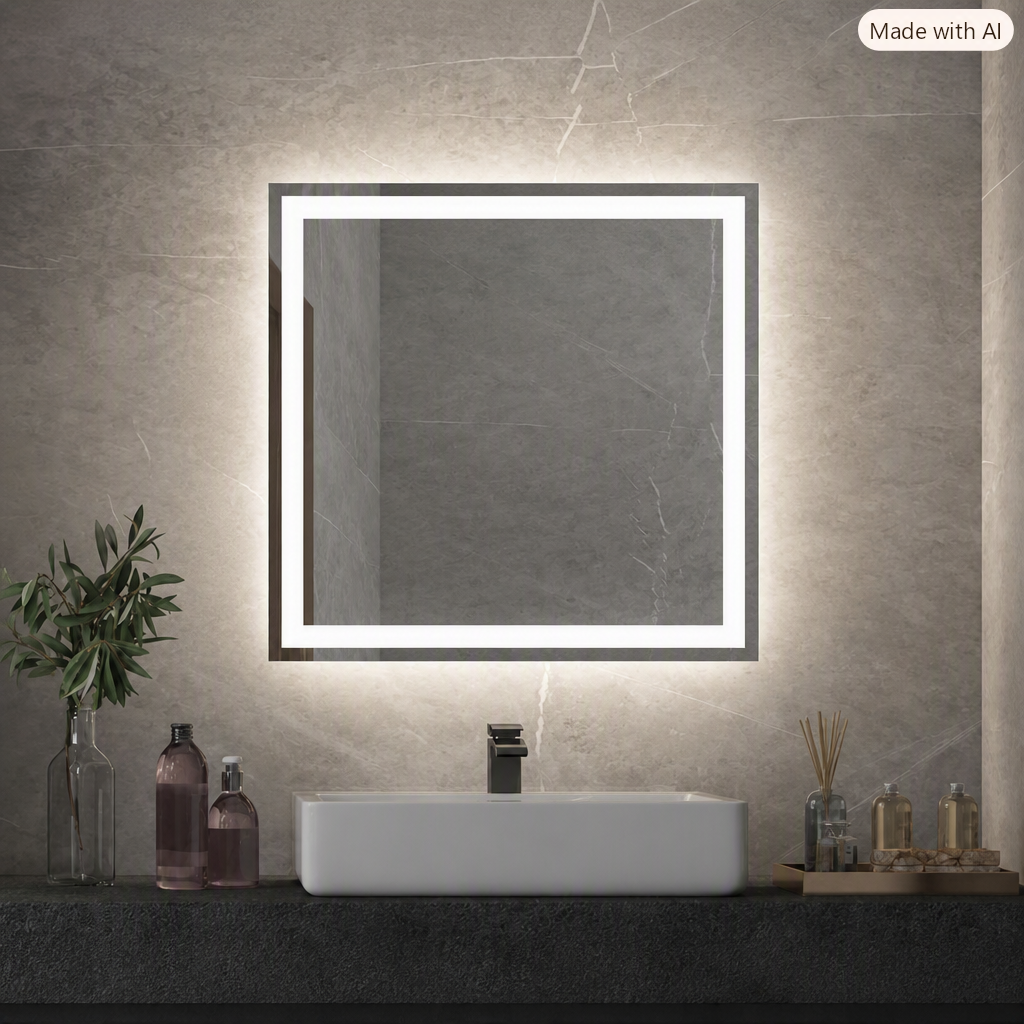 Frameless LED Bathroom Mirror, Inner Etched Front and Backlit - JTBM-R01-Rectangle