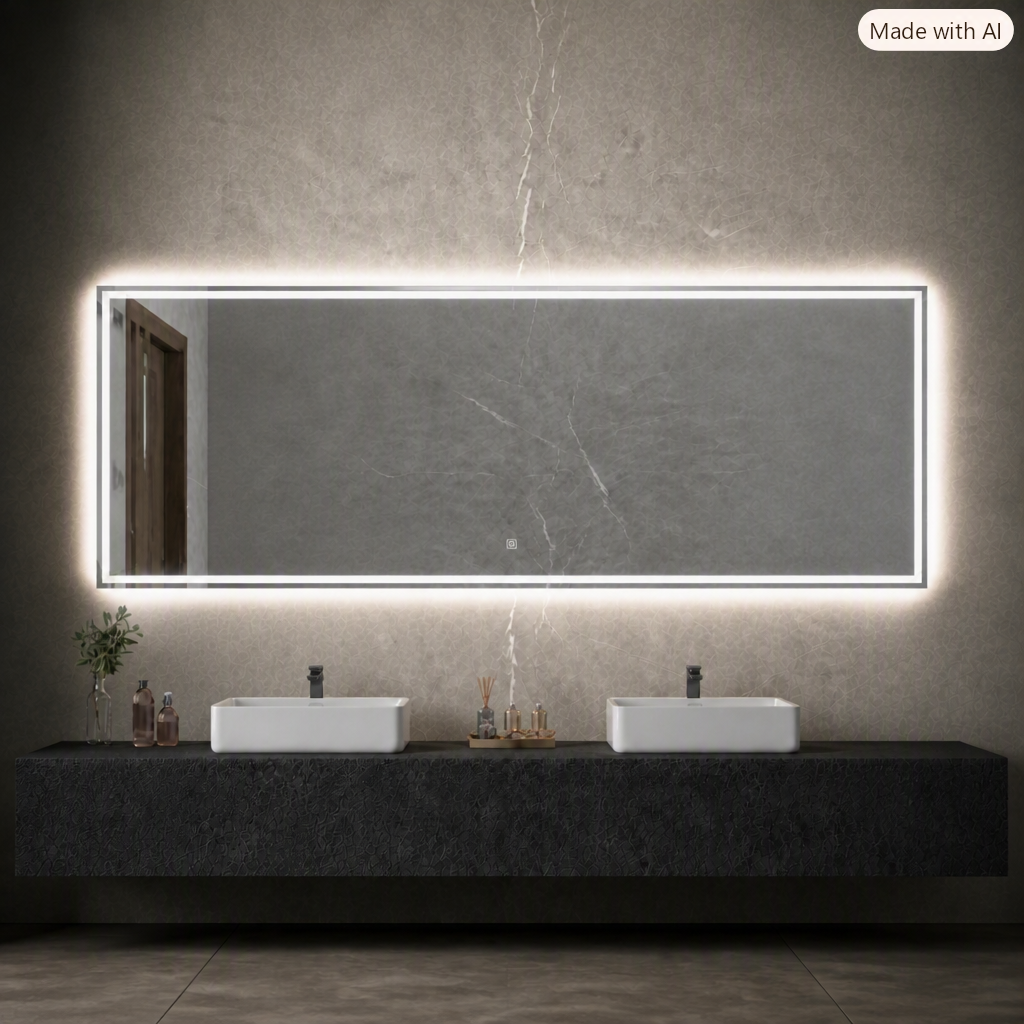 Frameless LED Bathroom Mirror, Inner Etched Front and Backlit - JTBM-R01-Rectangle