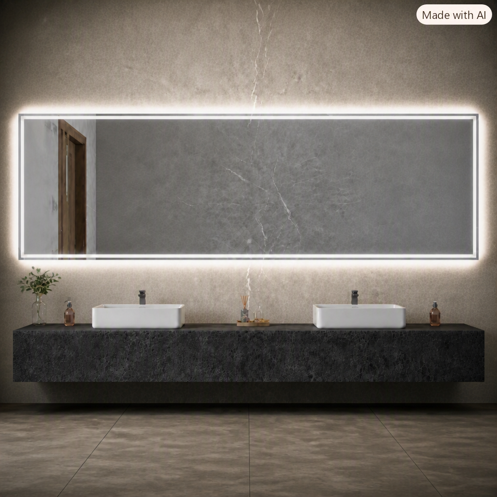 Frameless LED Bathroom Mirror, Inner Etched Front and Backlit - JTBM-R01-Rectangle