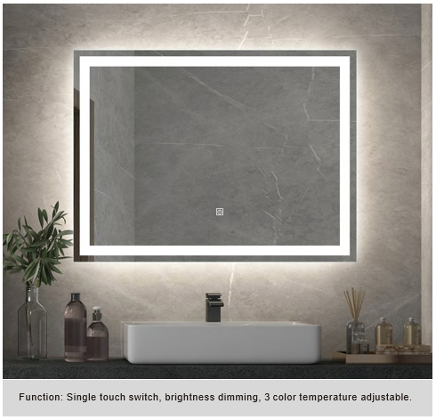 Frameless LED Bathroom Mirror, Inner Etched Front and Backlit - JTBM-R01-Rectangle