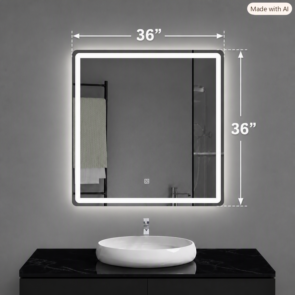 Frameless LED Bathroom Mirror, Inner Etched Front and Backlit - JTBM-R04-Rectangle