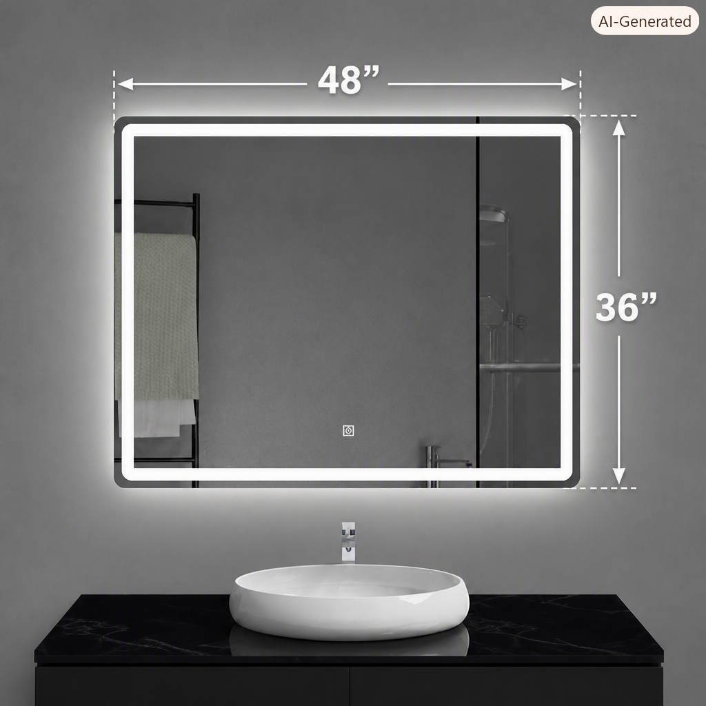 Frameless LED Bathroom Mirror, Inner Etched Front and Backlit - JTBM-R04-Rectangle