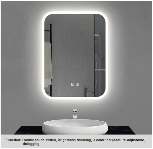 Frameless LED Bathroom Mirror, Outer Etched Front and Backlit - JTBM-R05 - Rectangle