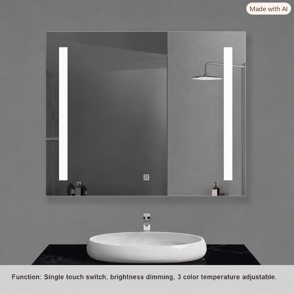 Frameless LED Bathroom Mirror, Inner Etched Two Bar LED - JTBM-R06 – Rectangle