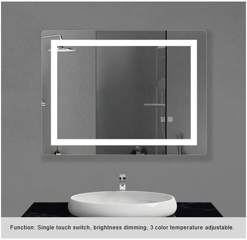Frameless LED Bathroom Mirror, Inner Etched Front and Backlit - JTBM-R07 - Rectangle