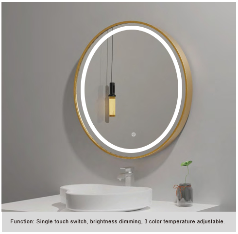 Framed LED Bathroom Mirror, Outer Etched Front and Backlit - JTFM-C02- Round