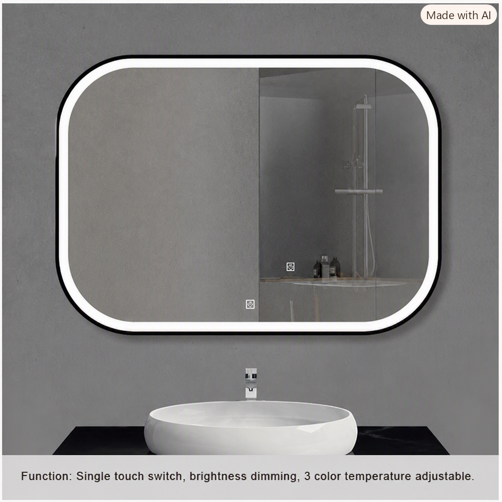 Framed LED Bathroom Mirror, Outer Etched Front - JTFM-I01
