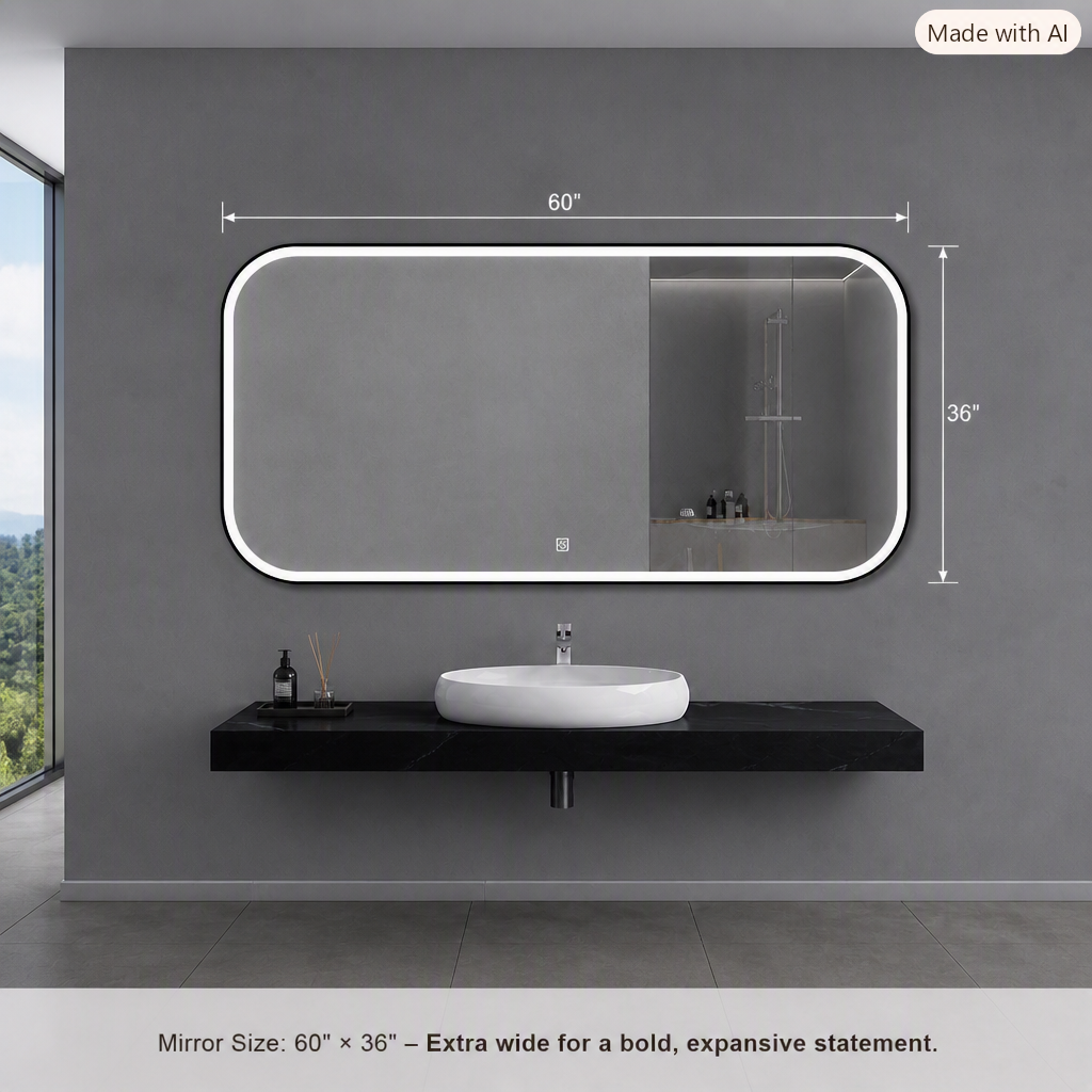 Framed LED Bathroom Mirror, Outer Etched Front - JTFM-I01