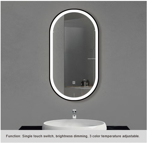 Framed LED Bathroom Mirror, Outer Etched Front - JTFM-I01
