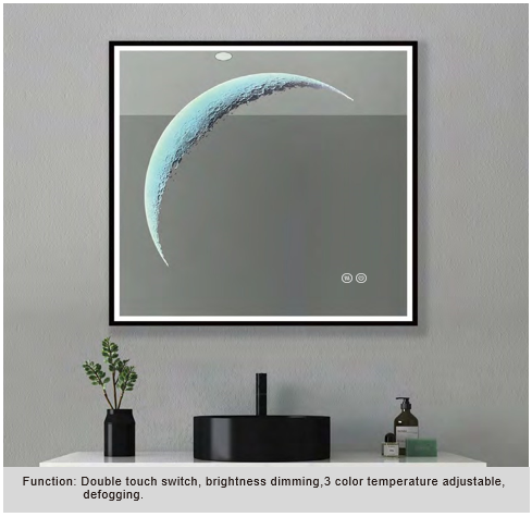 Framed LED Bathroom Mirror, Outer Etched Front and Backlit - JTFM-R04 - Rectangle